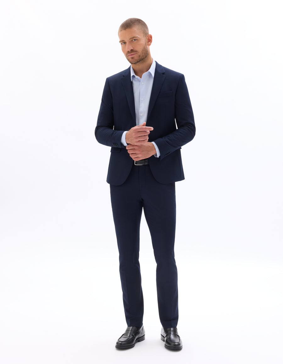 Slim Fit 100% Polyester Regular Collar Blazer - Navy Blue
