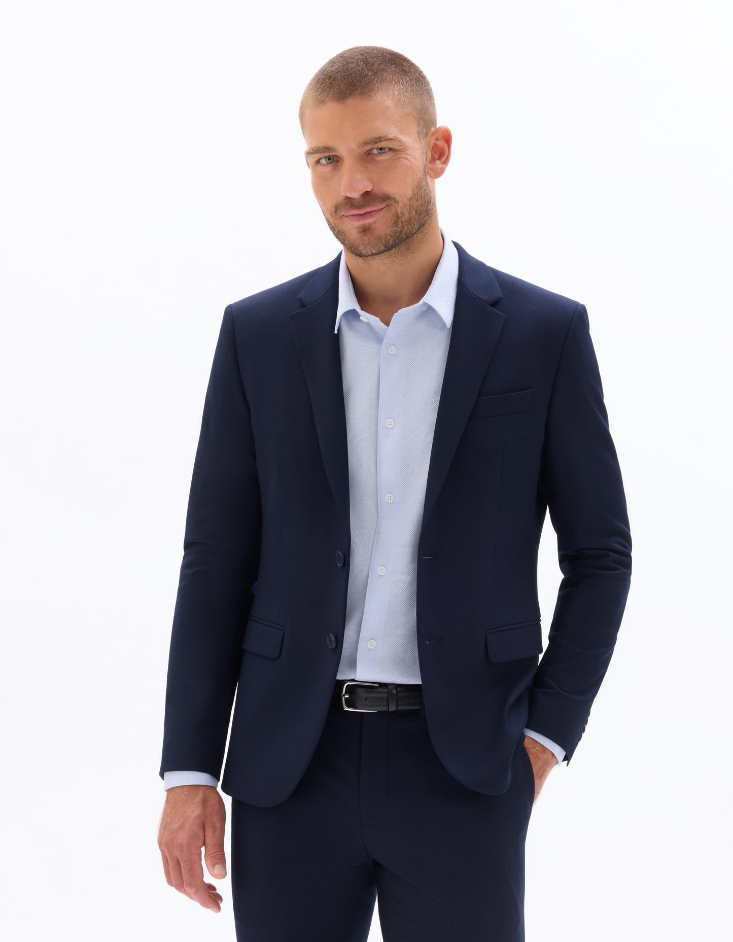 Slim Fit 100% Polyester Regular Collar Blazer - Navy Blue