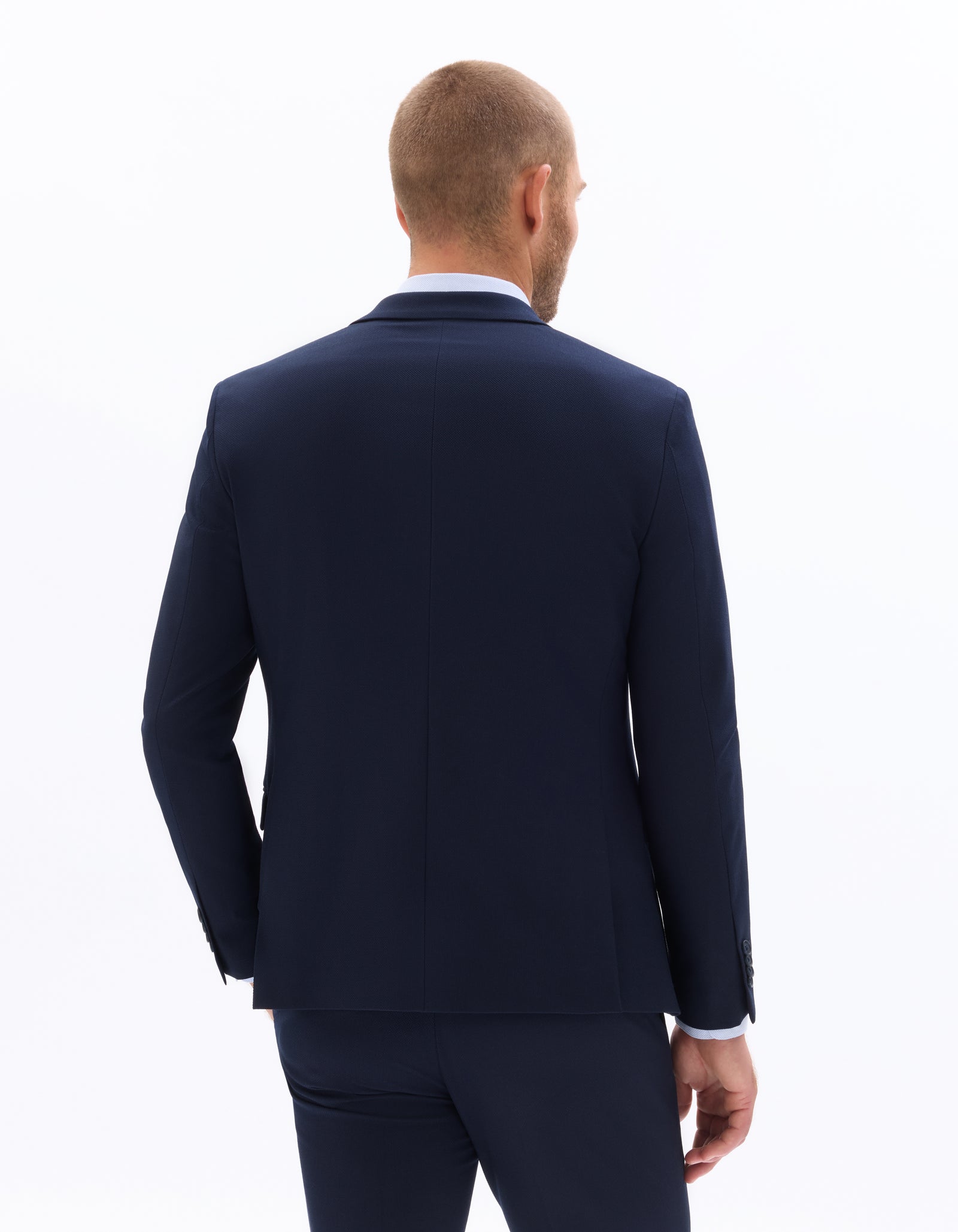 Slim Fit 100% Polyester Regular Collar Blazer - Navy Blue