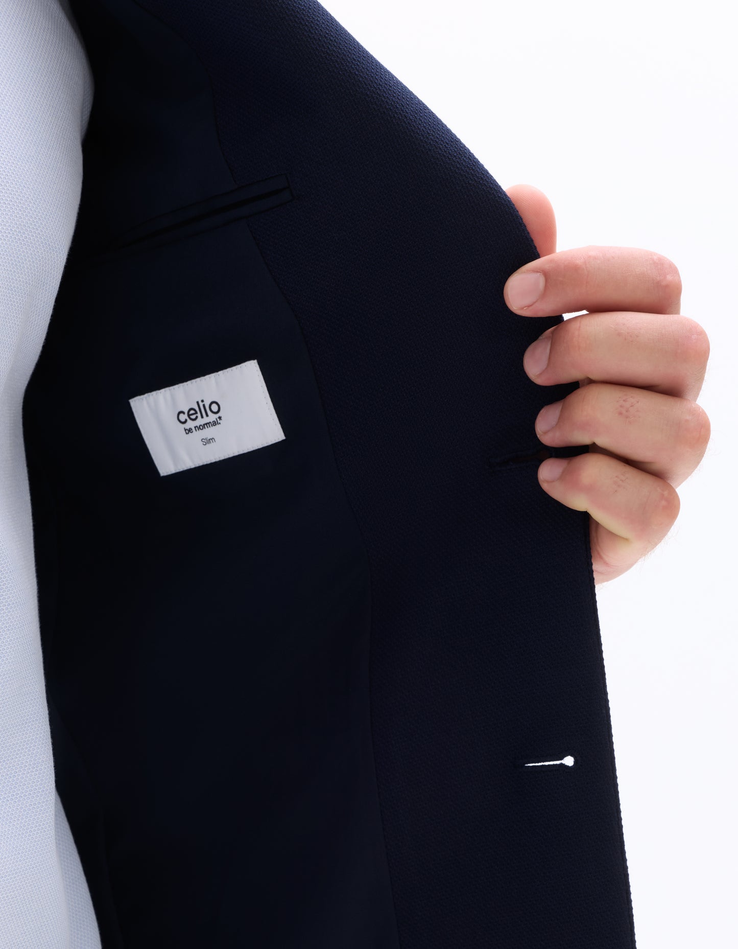 Slim Fit 100% Polyester Regular Collar Blazer - Navy Blue