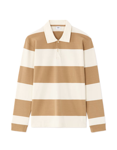 Regular Fit 100% Cotton Striped Polo Collar T Shirts - Beige