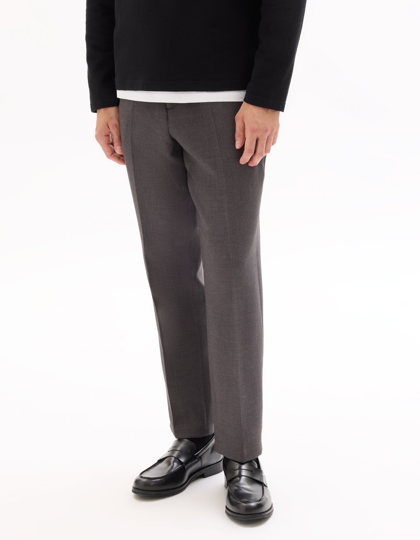 Straight Fit Poly-Viscose Solid  Casual Trouser - Grey