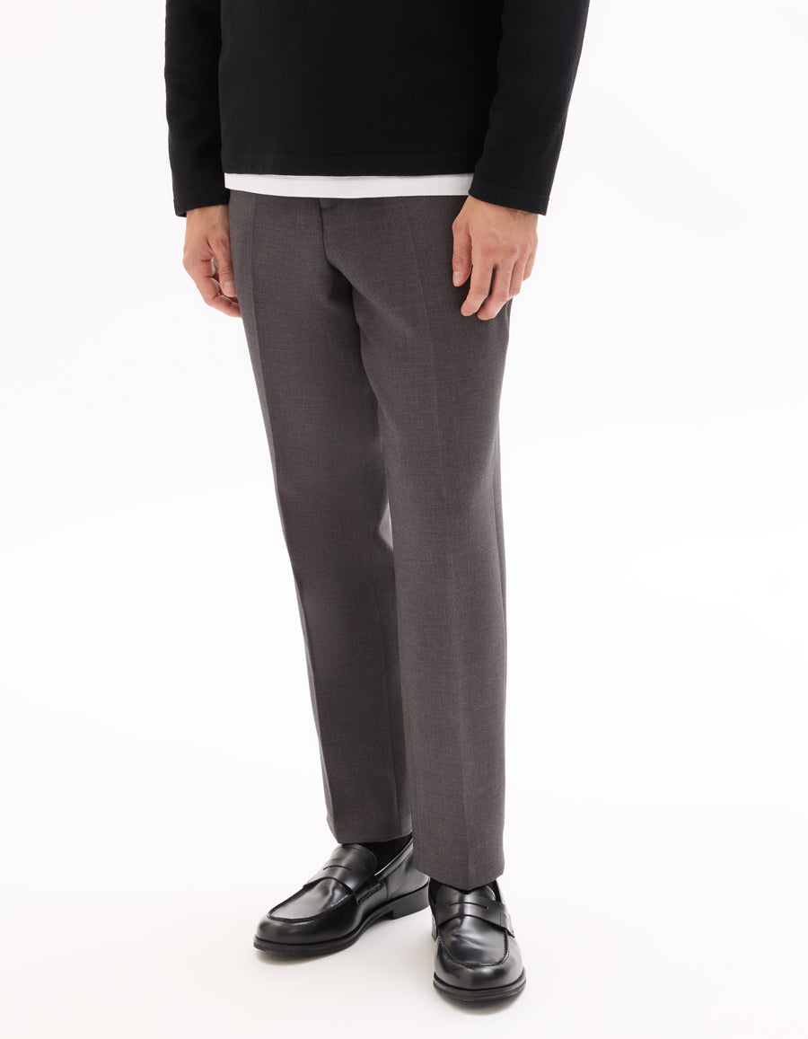 Straight Fit Poly-Viscose Solid  Casual Trouser - Grey