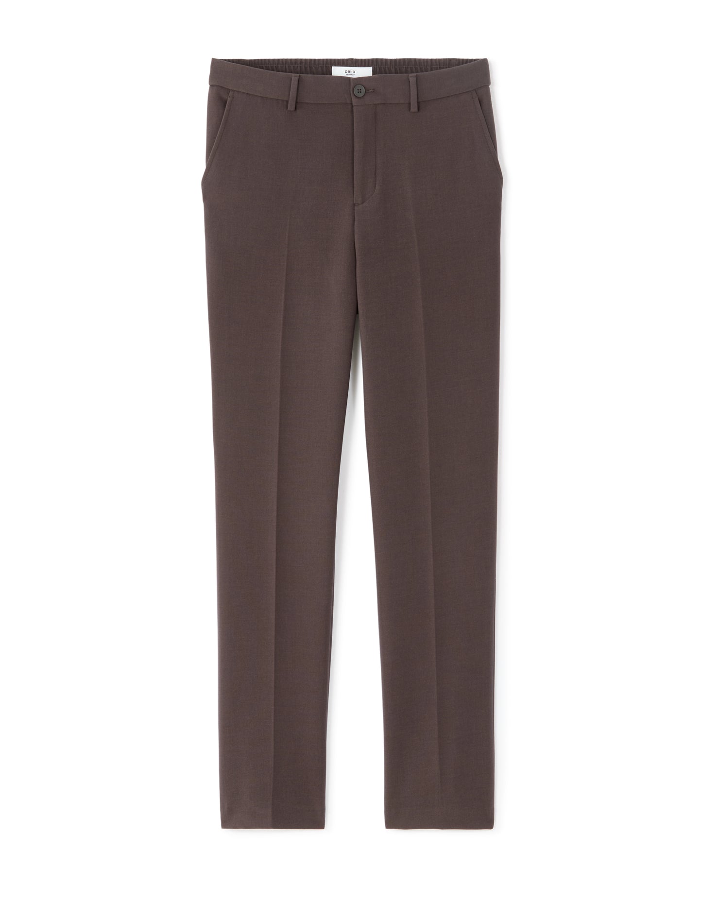 Straight Fit Poly-Viscose Solid  Casual Trouser - Brown
