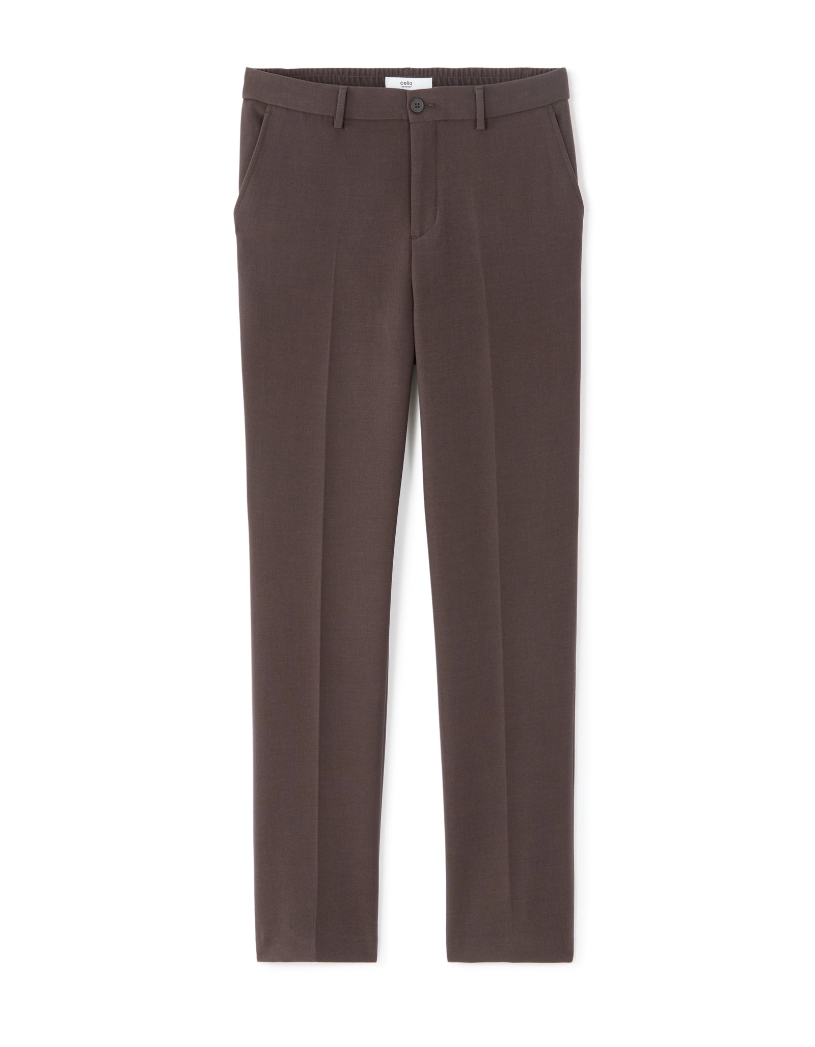 Straight Fit Poly-Viscose Solid  Casual Trouser - Brown