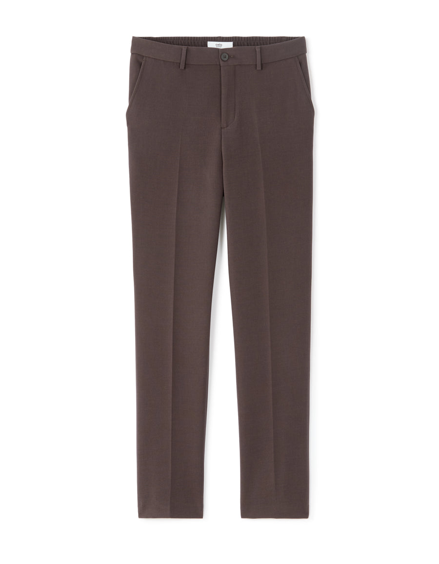 Straight Fit Poly-Viscose Solid  Casual Trouser - Brown