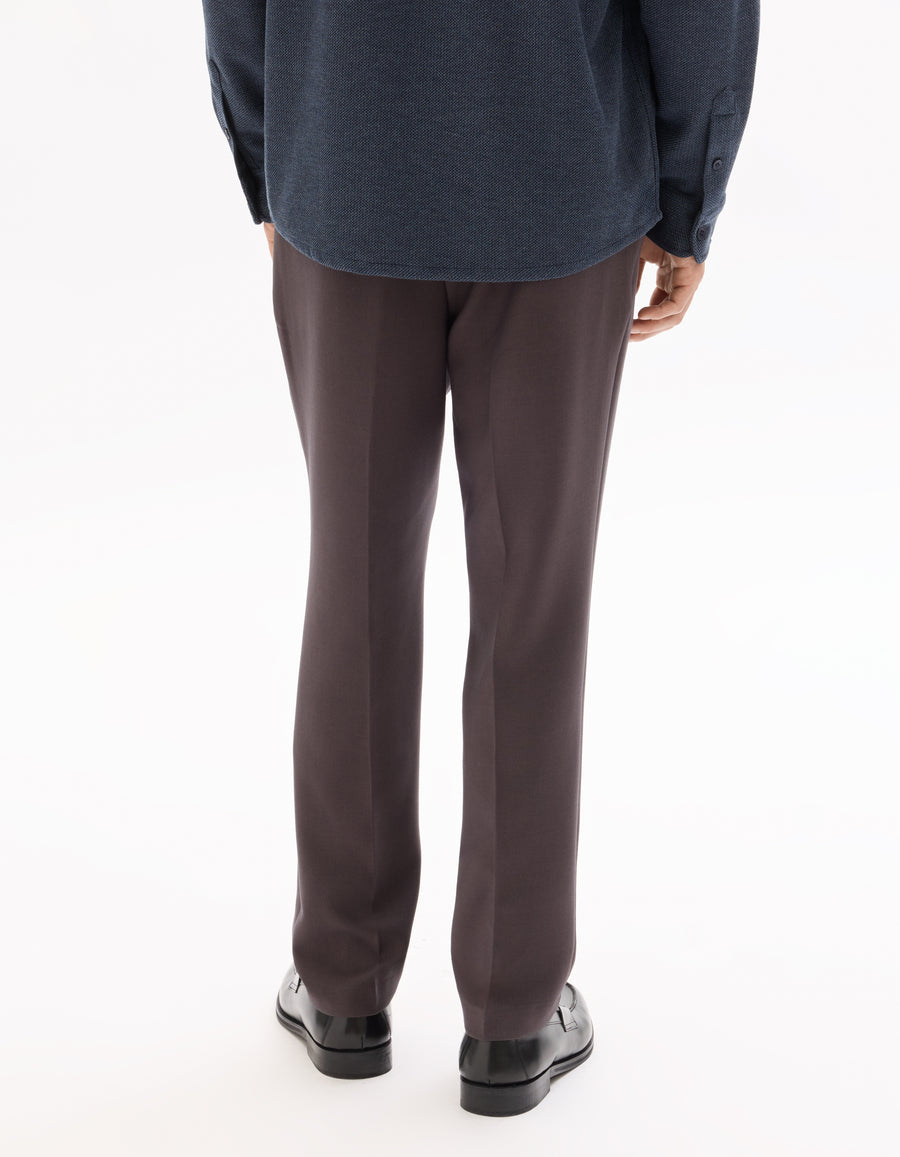Straight Fit Poly-Viscose Solid  Casual Trouser - Brown