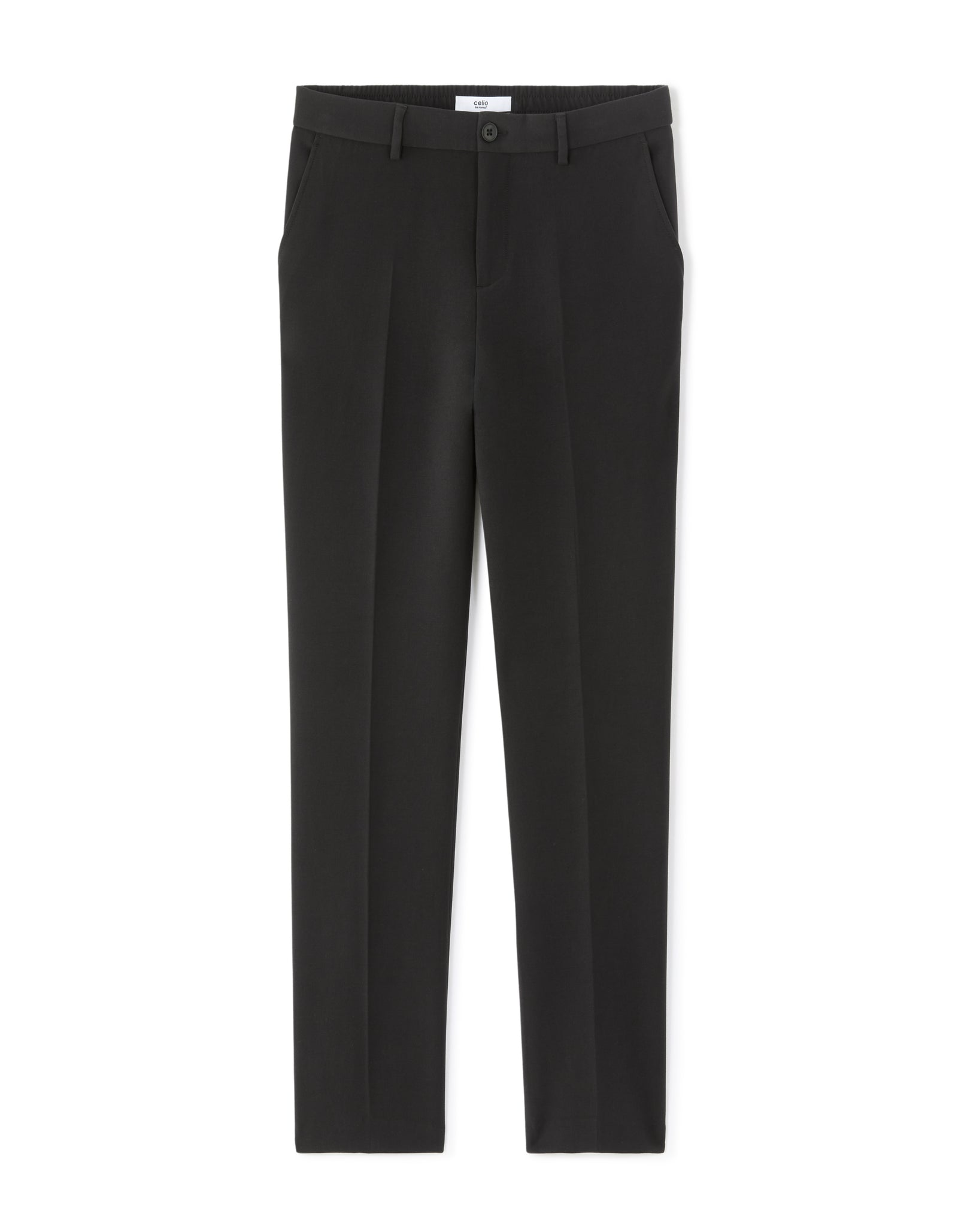 Straight Fit Poly-Viscose Solid  Casual Trouser - Black
