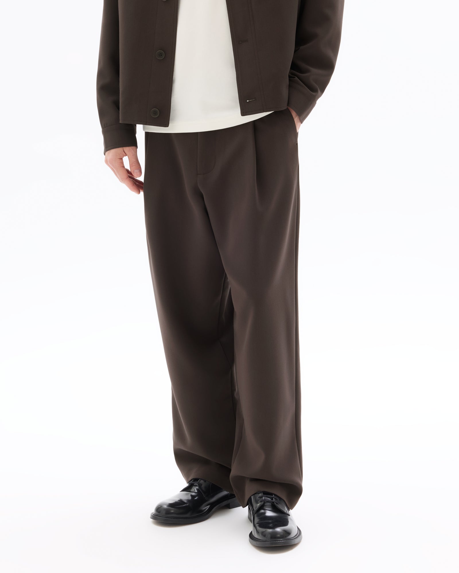Baggy Fit Poly Viscose Casual Trousers - Brown