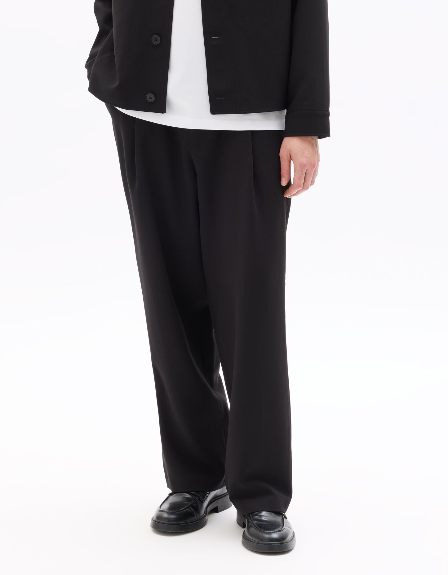 Baggy Fit Poly Viscose Casual Trousers - Black