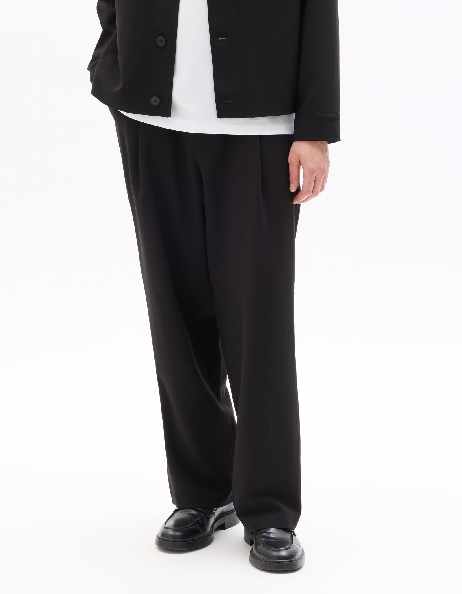 Baggy Fit Poly Viscose Casual Trousers - Black