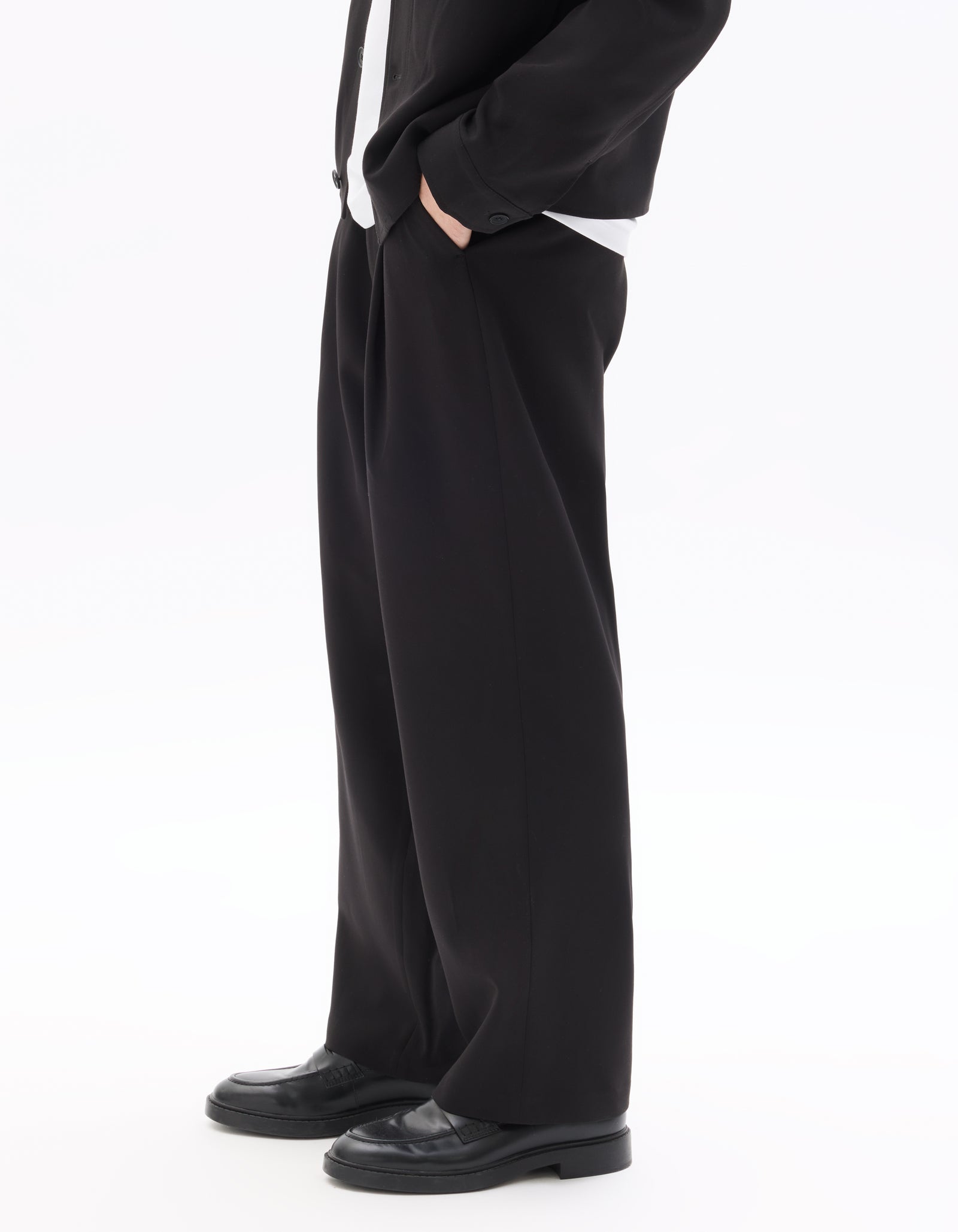 Baggy Fit Poly Viscose Casual Trousers - Black