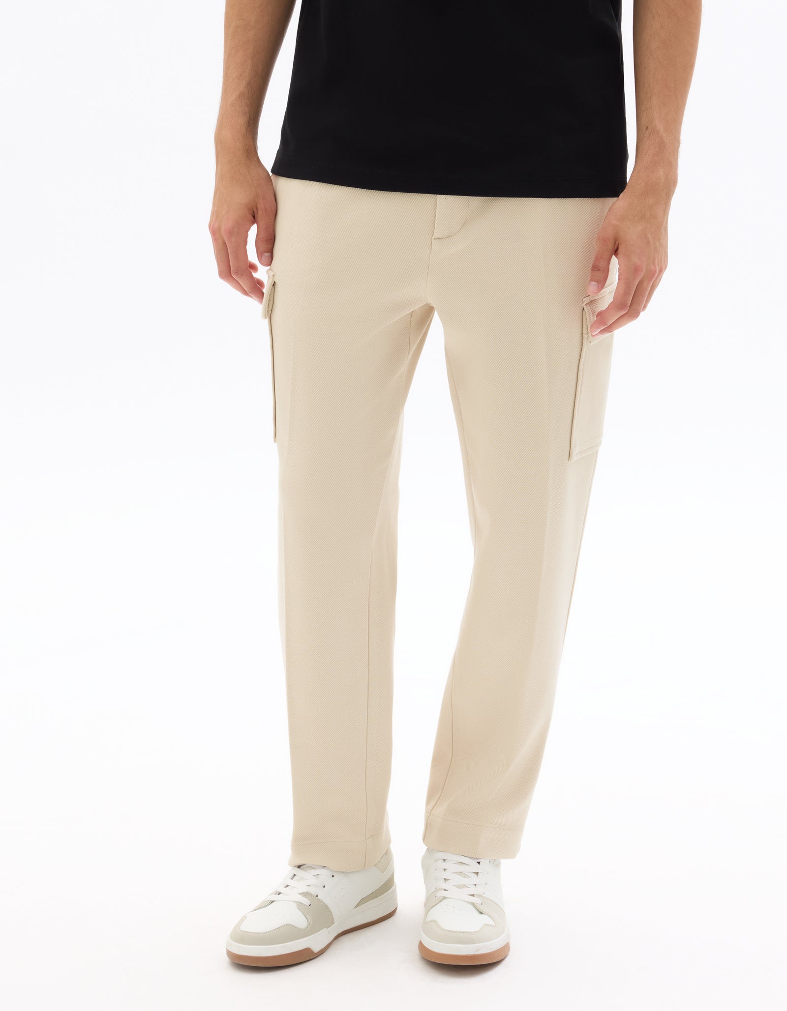 Straight Fit 100% Cotton Solid Casual Trouser - Beige