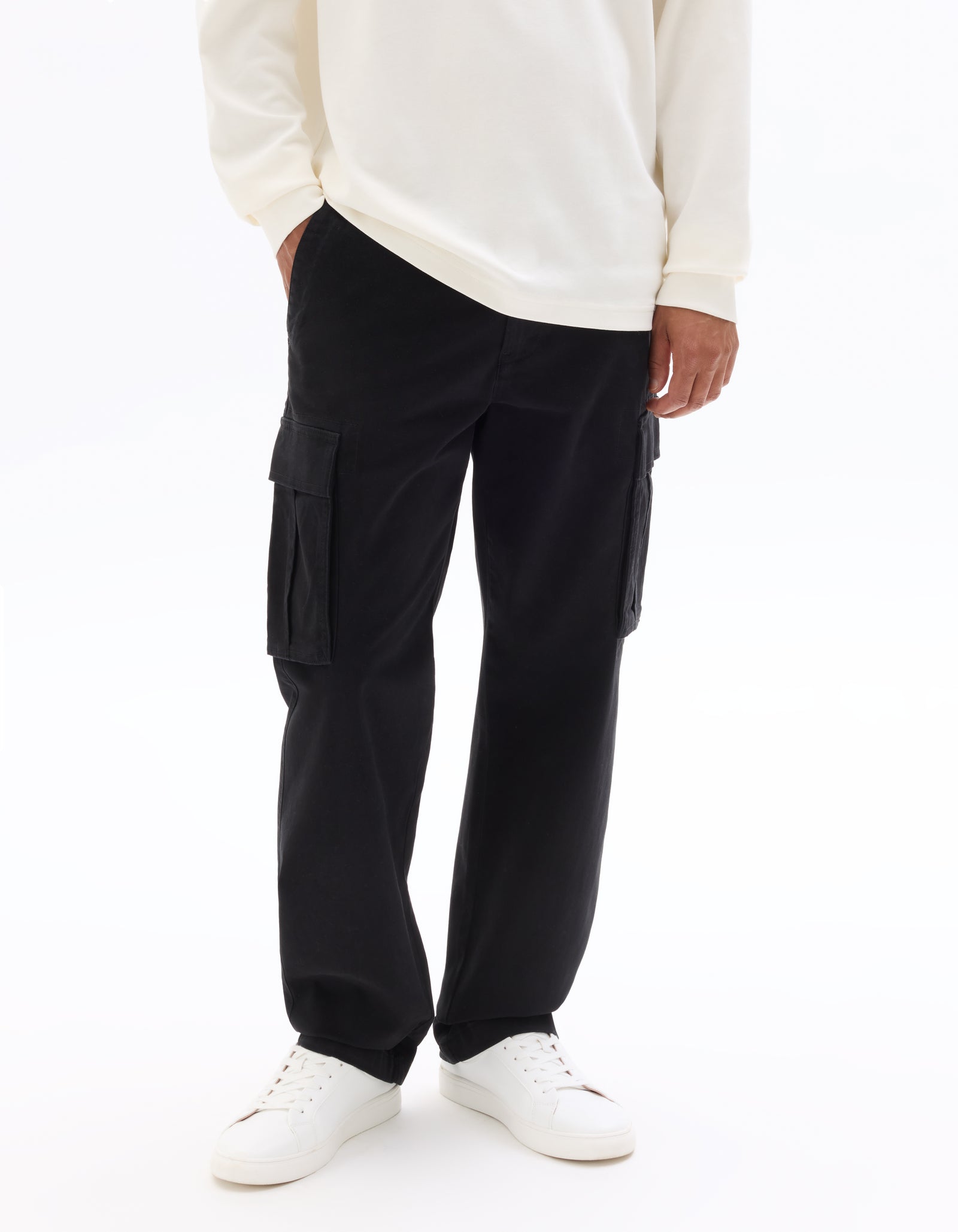 Straight Fit 100% Cotton Casual Trousers - Black