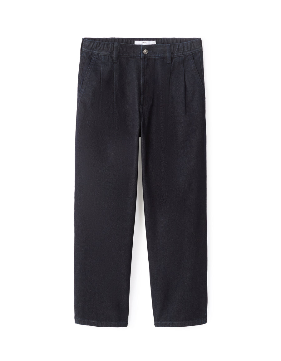 Carrot Fit 100% Cotton Solid  Jeans - Navy Blue