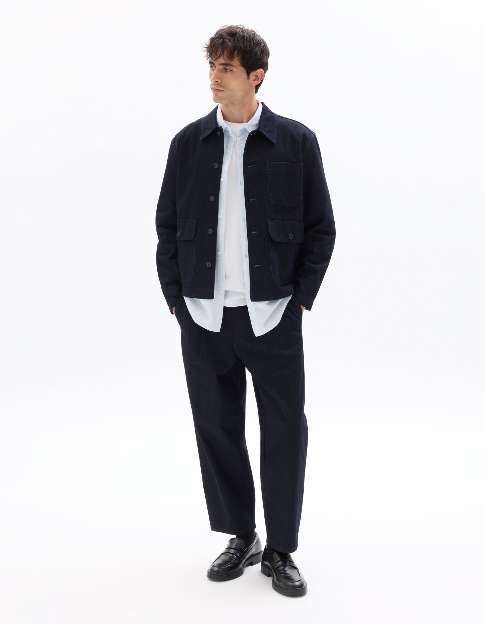 Carrot Fit 100% Cotton Solid  Jeans - Navy Blue