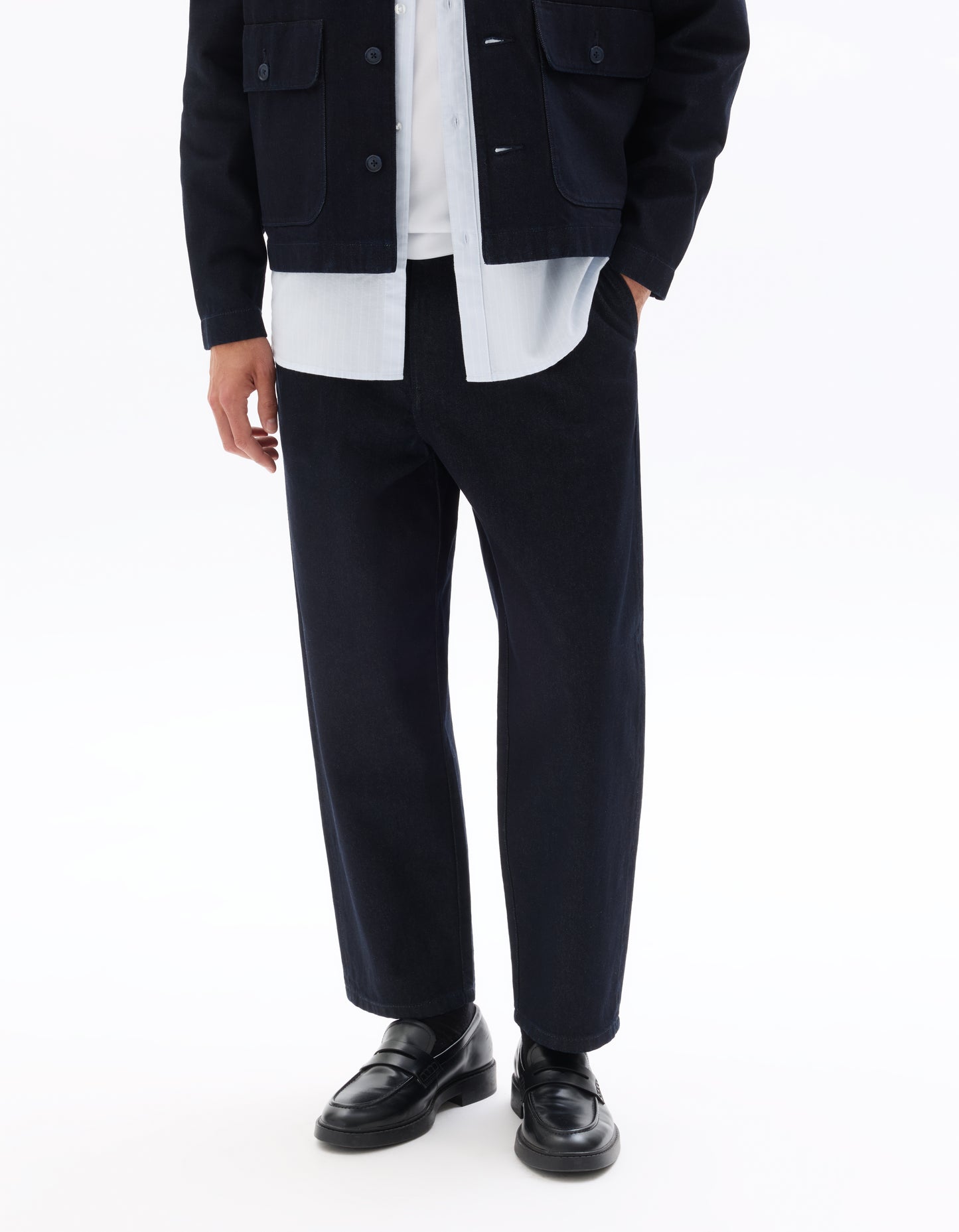 Carrot Fit 100% Cotton Solid  Jeans - Navy Blue
