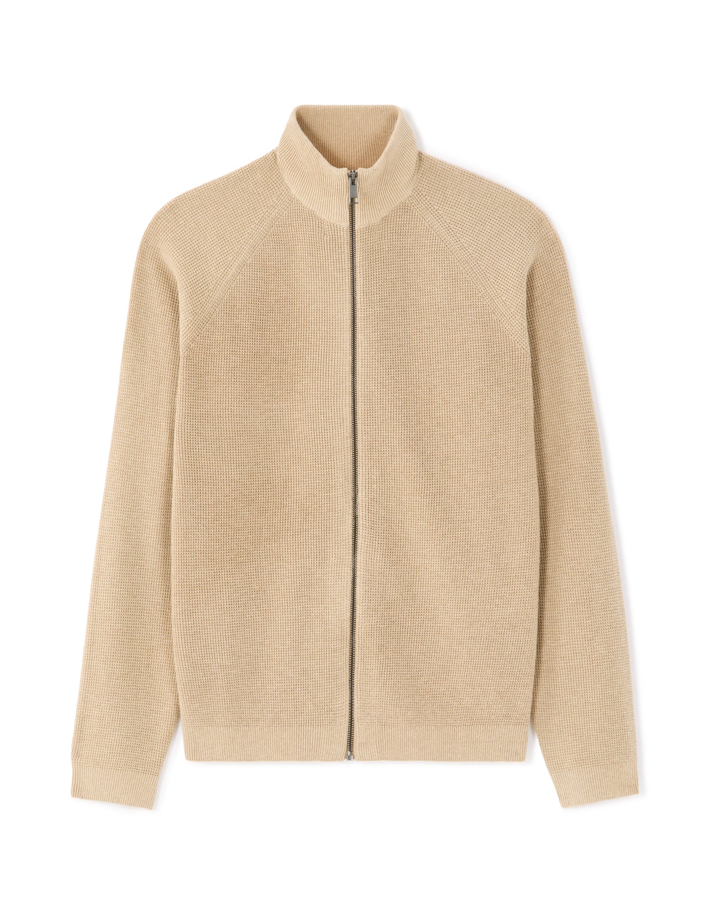 Regular Fit Poly-Cotton Textured High Neck Sweaters - Beige