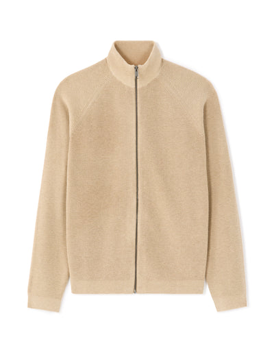 Regular Fit Poly-Cotton Textured High Neck Sweaters - Beige