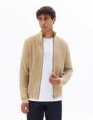 Regular Fit Poly-Cotton Textured High Neck Sweaters - Beige