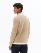 Regular Fit Poly-Cotton Textured High Neck Sweaters - Beige