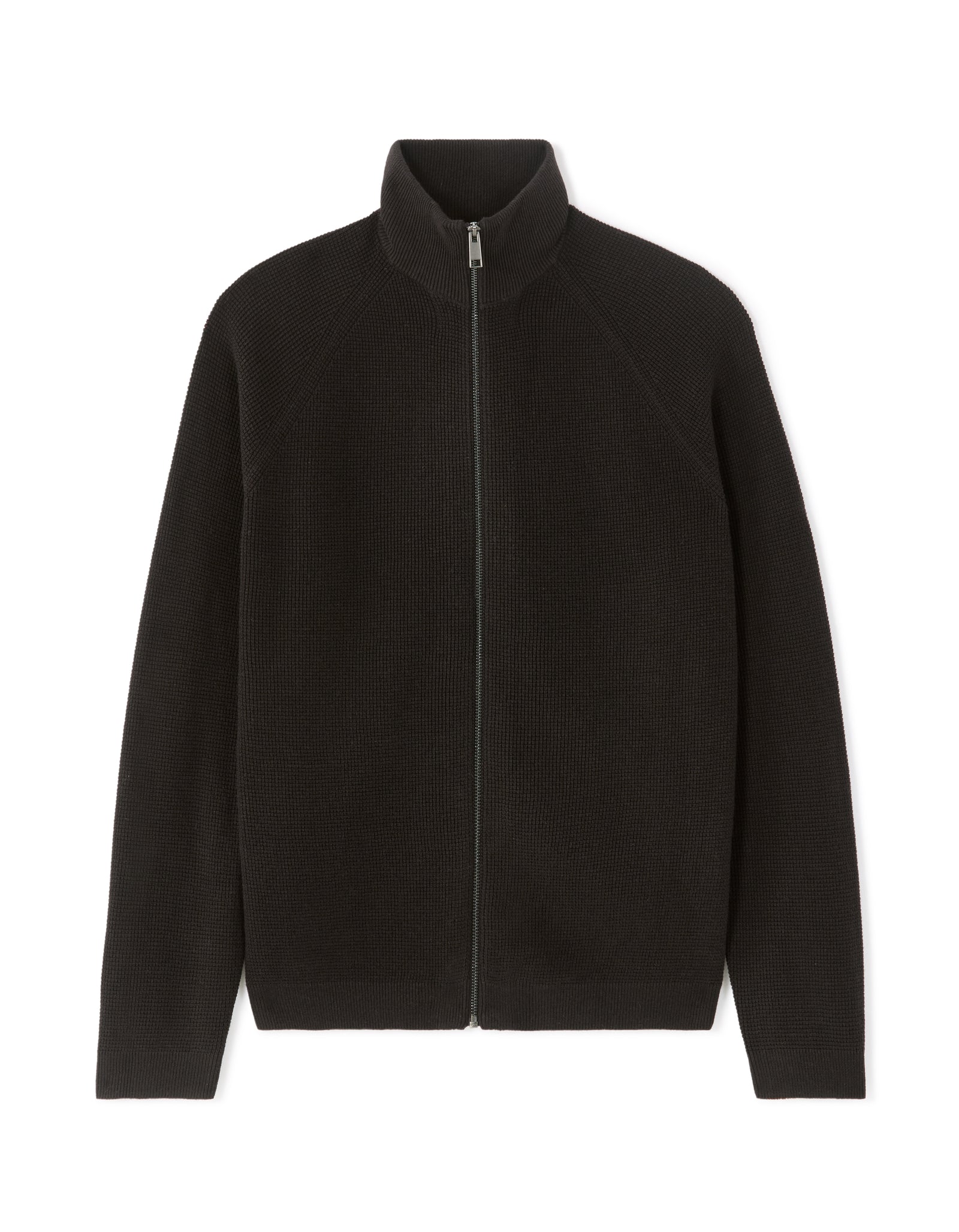 Regular Fit Poly-Cotton Textured High Neck Sweaters - Black
