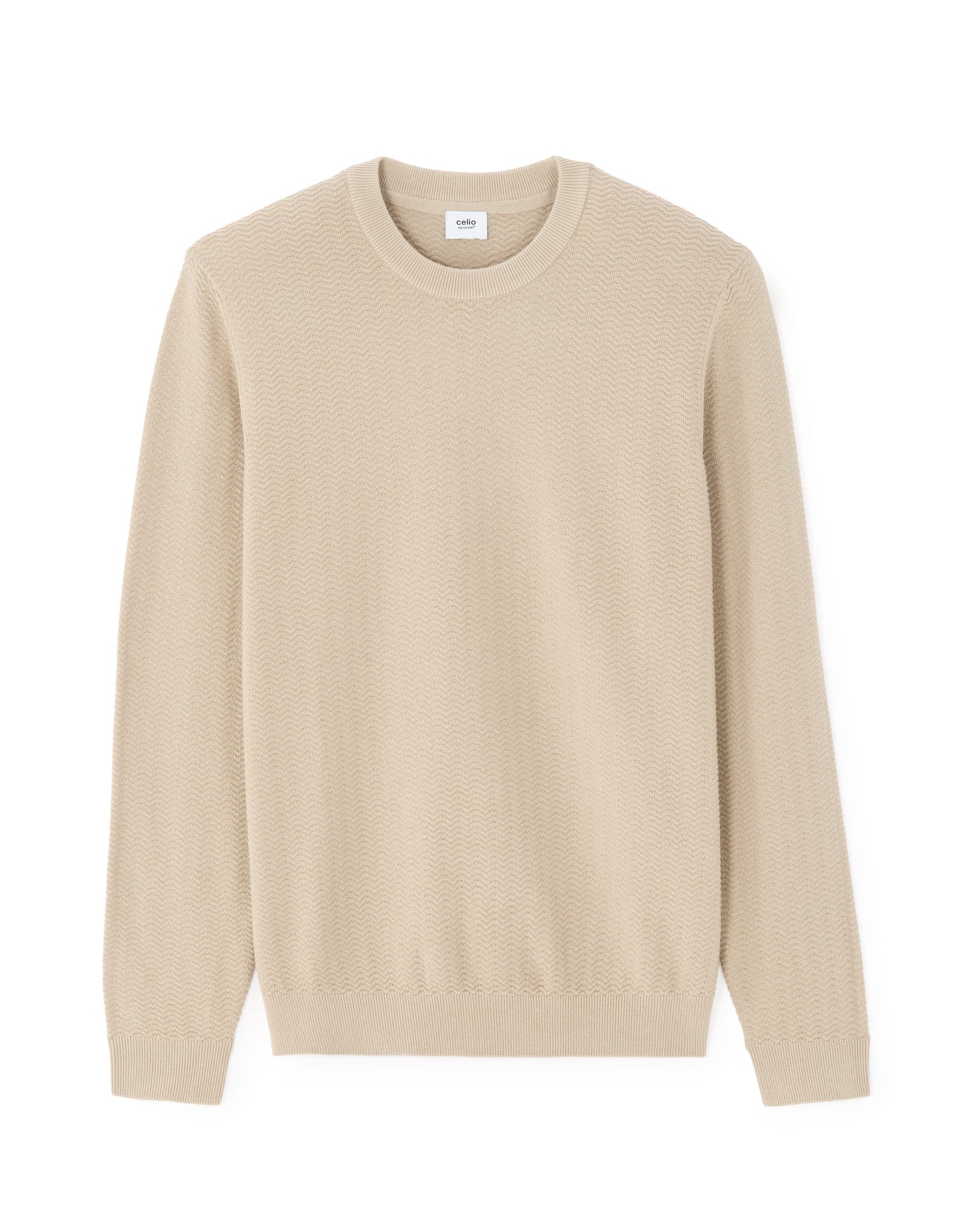 Regular Fit 100% Cotton Crew Neck Sweaters - Beige