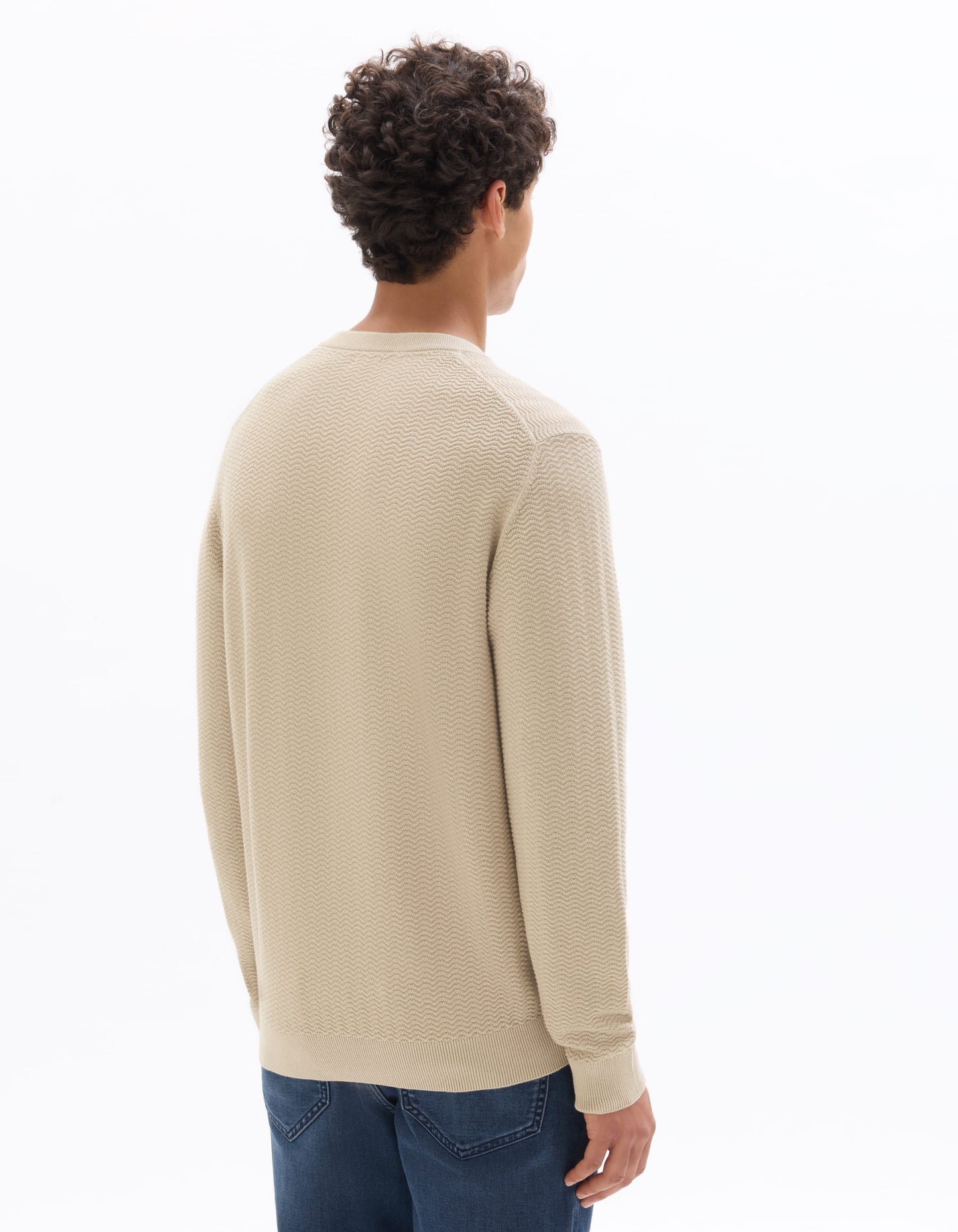 Regular Fit 100% Cotton Crew Neck Sweaters - Beige