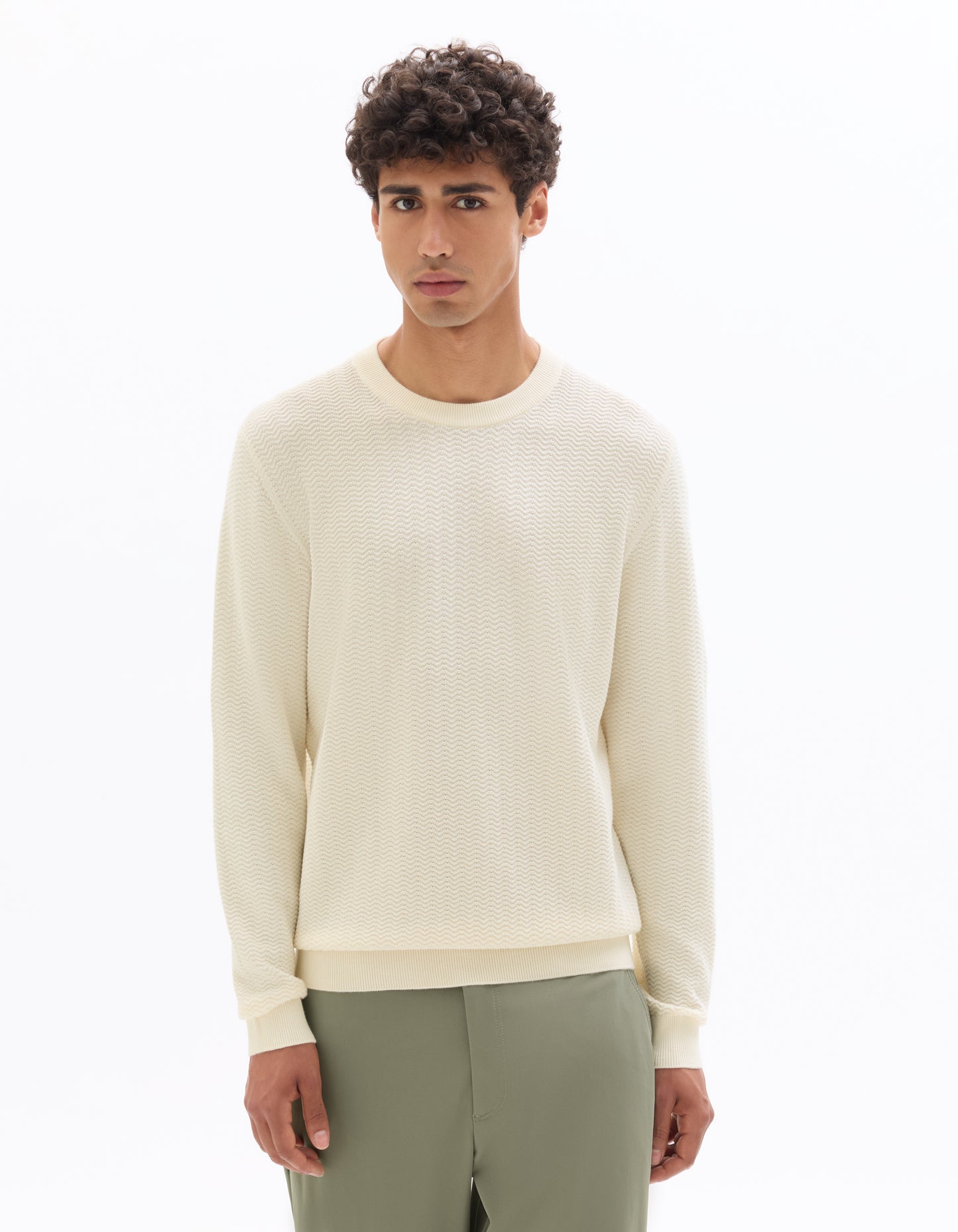 Regular Fit 100% Cotton Crew Neck Sweaters - Off White