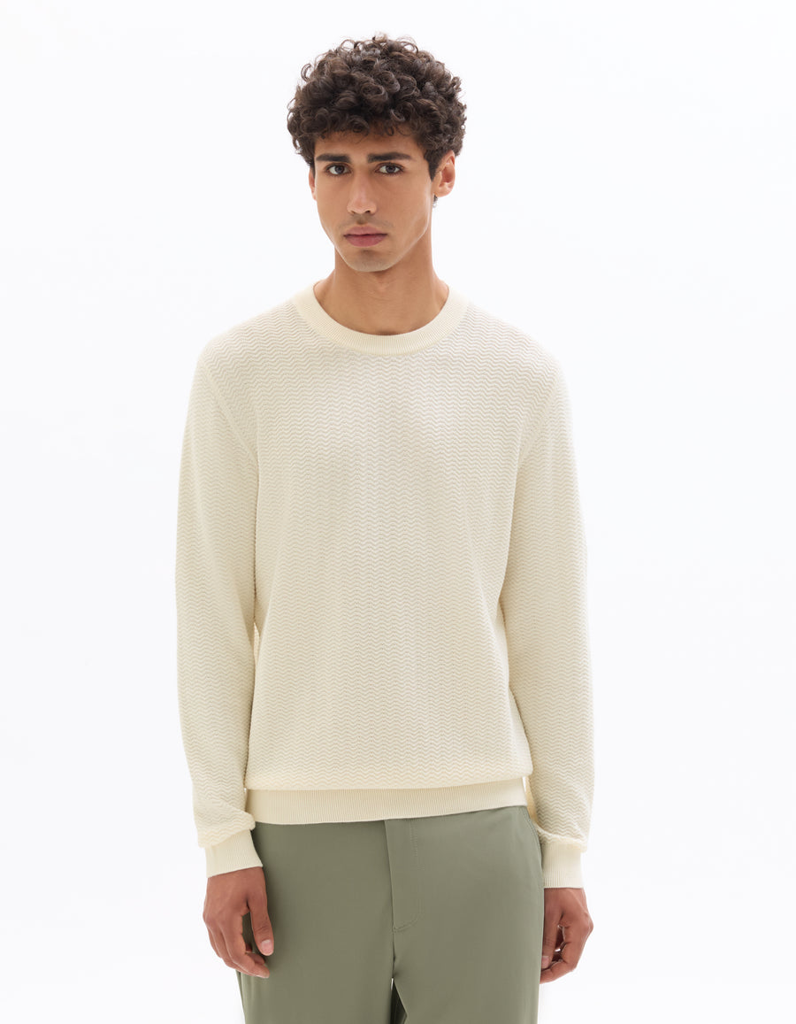 Regular Fit 100% Cotton Crew Neck Sweaters - Off White