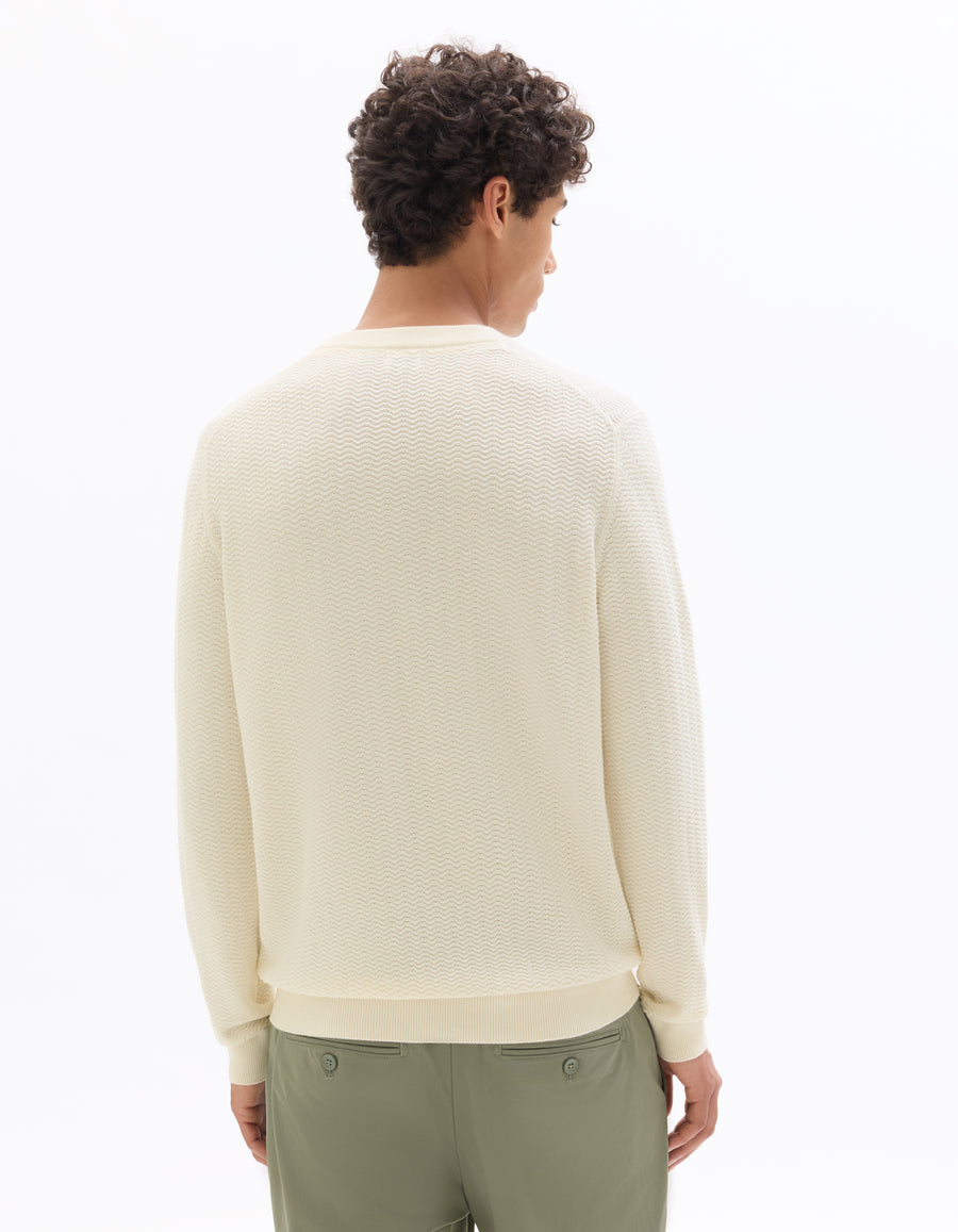 Regular Fit 100% Cotton Crew Neck Sweaters - Off White