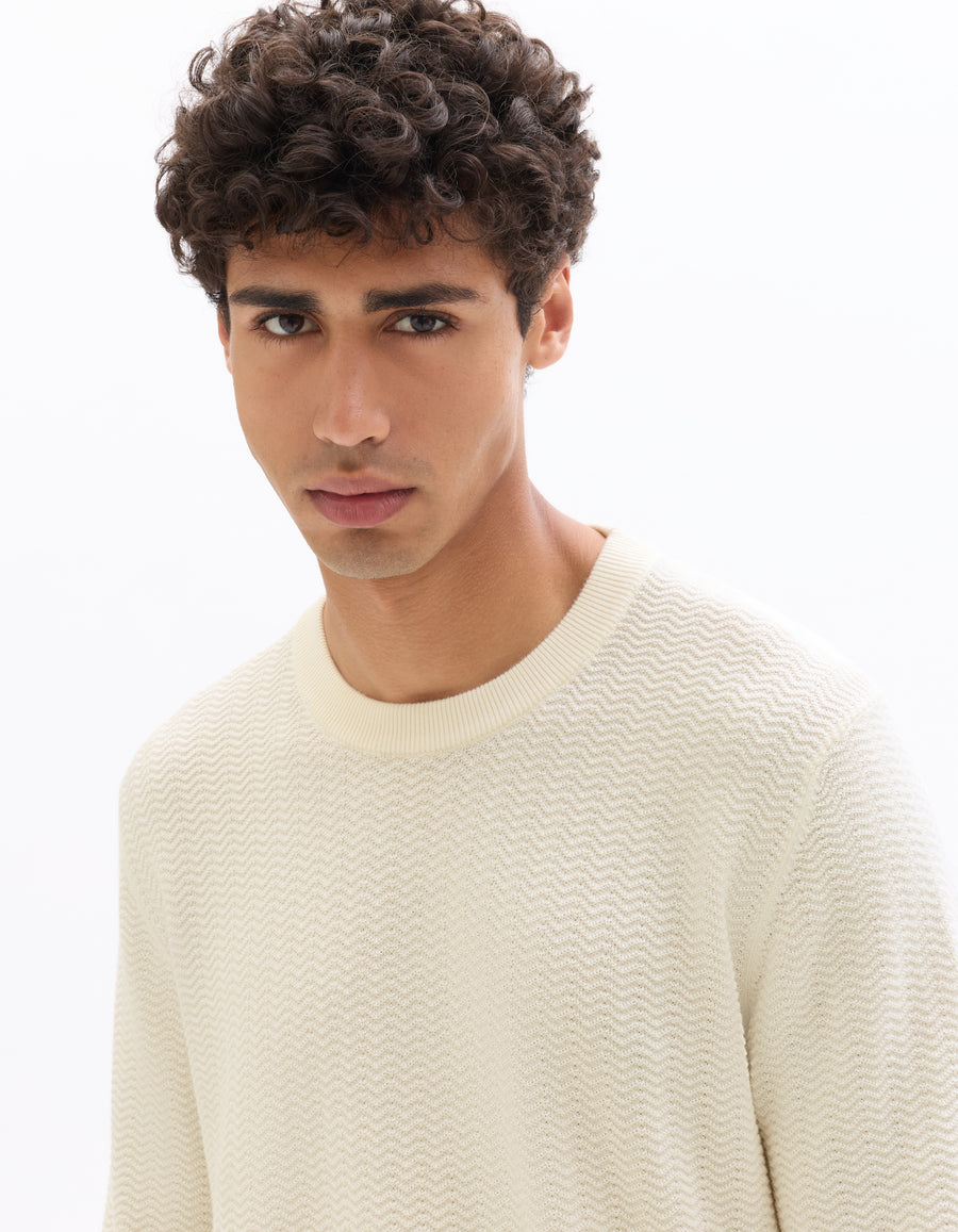 Regular Fit 100% Cotton Crew Neck Sweaters - Off White