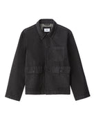 Boxy Fit 100% Cotton Solid Spread Collar Jackets - Black