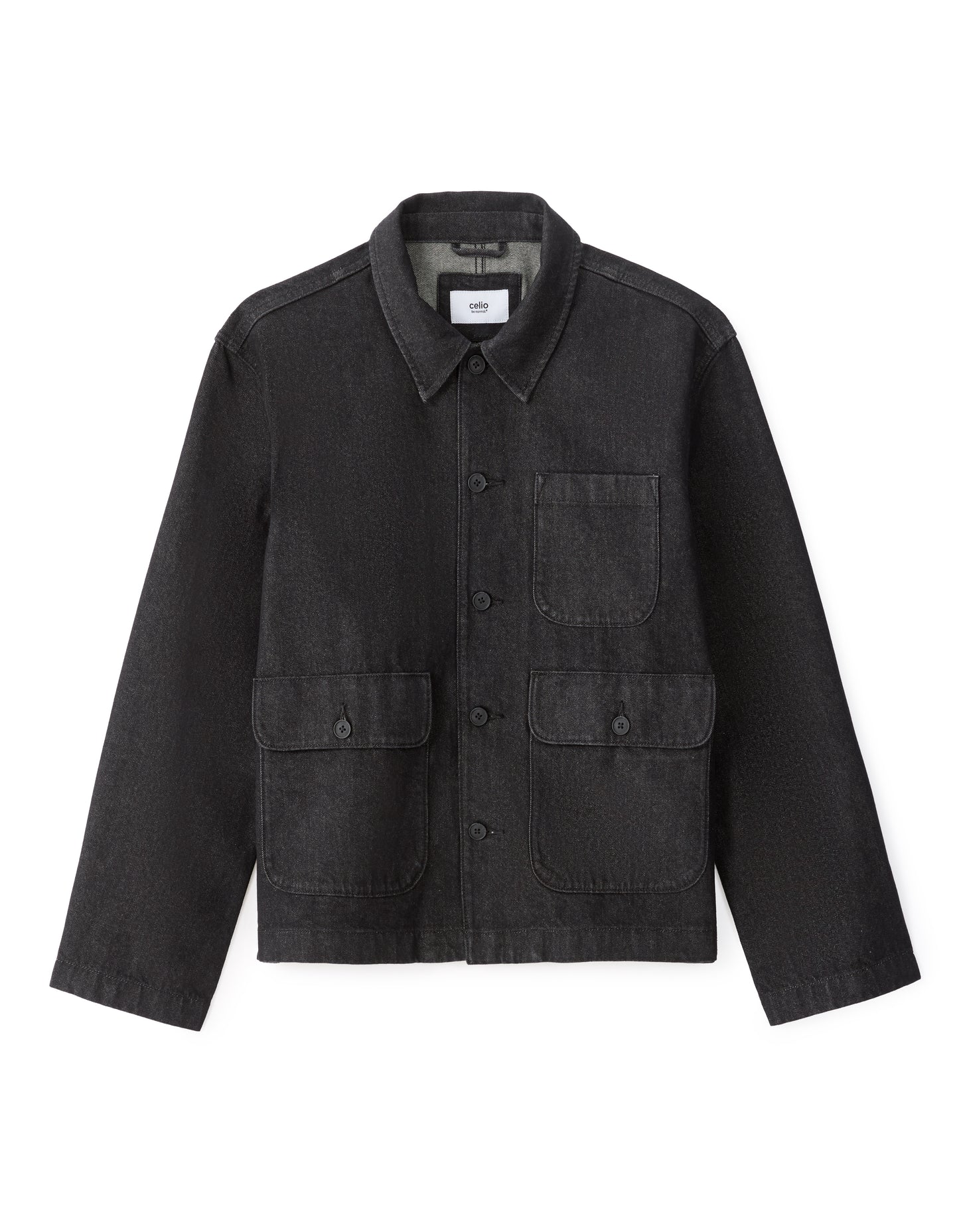 Boxy Fit 100% Cotton Solid Spread Collar Jackets - Black