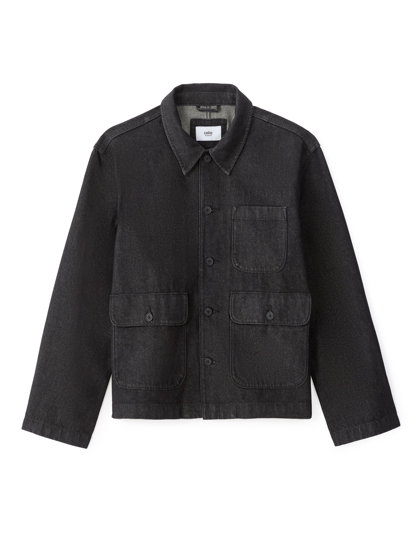 Boxy Fit 100% Cotton Solid Spread Collar Jackets - Black