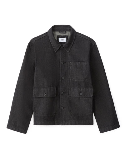 Boxy Fit 100% Cotton Solid Spread Collar Jackets - Black