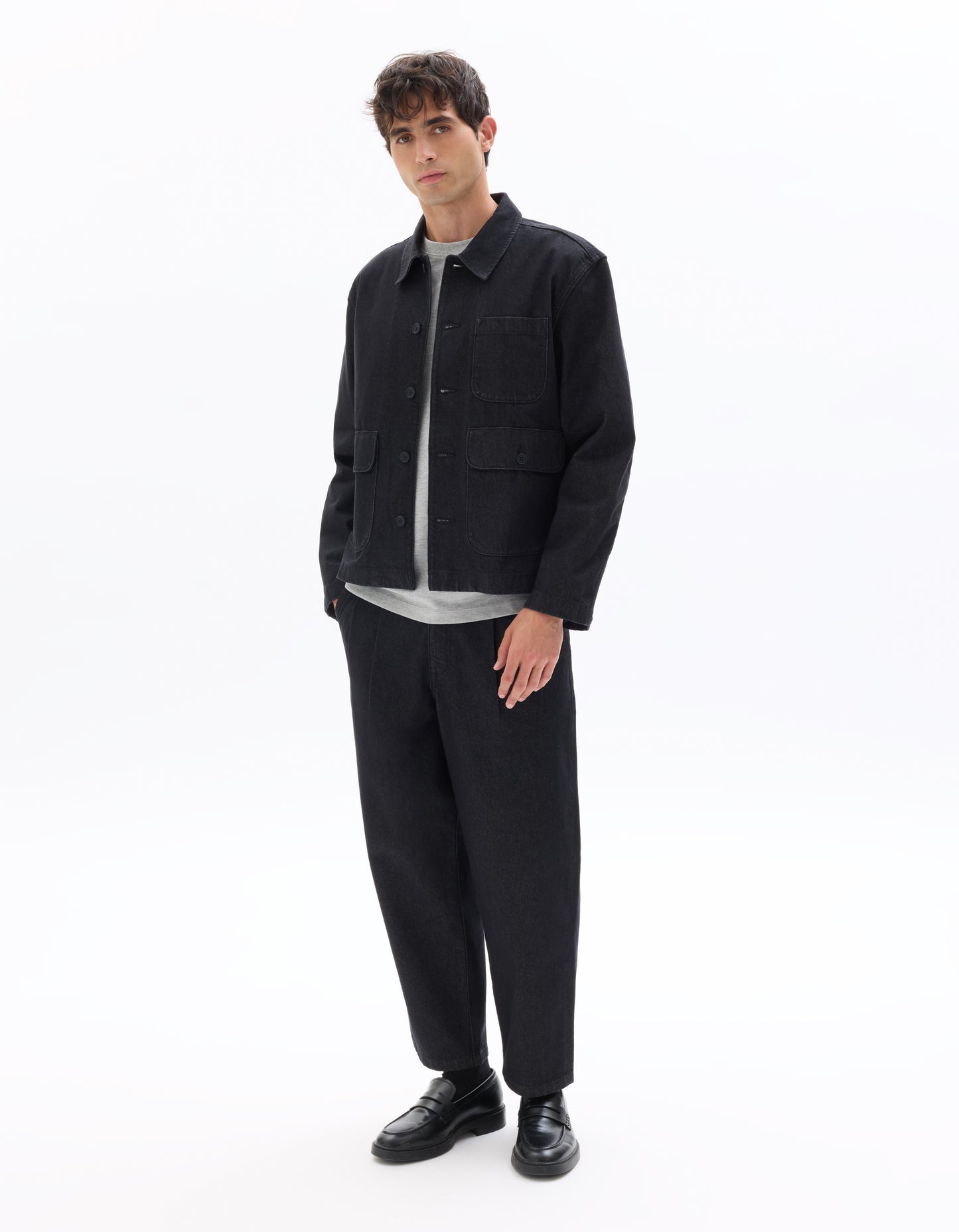 Boxy Fit 100% Cotton Solid Spread Collar Jackets - Black