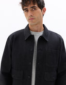Boxy Fit 100% Cotton Solid Spread Collar Jackets - Black