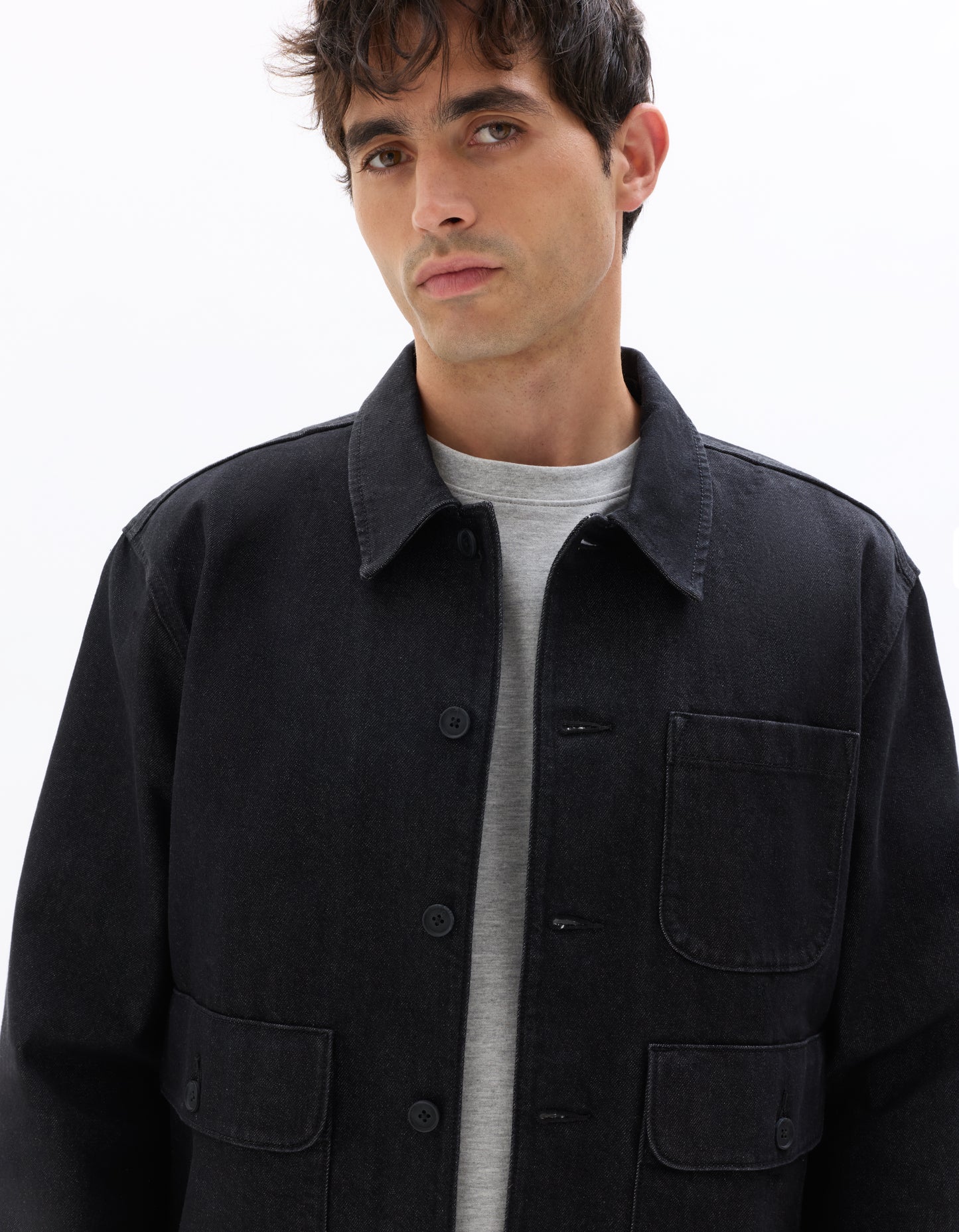 Boxy Fit 100% Cotton Solid Spread Collar Jackets - Black