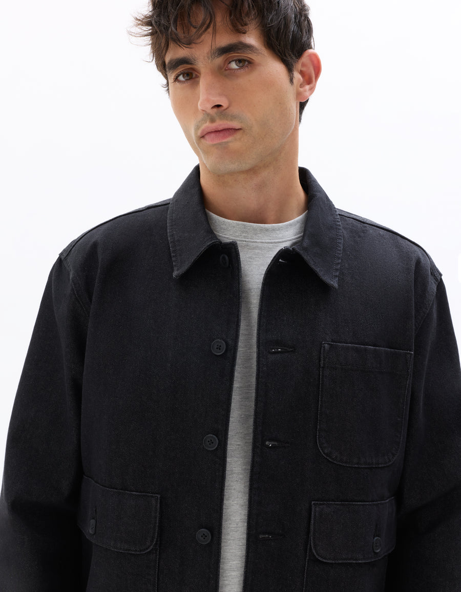 Boxy Fit 100% Cotton Solid Spread Collar Jackets - Black