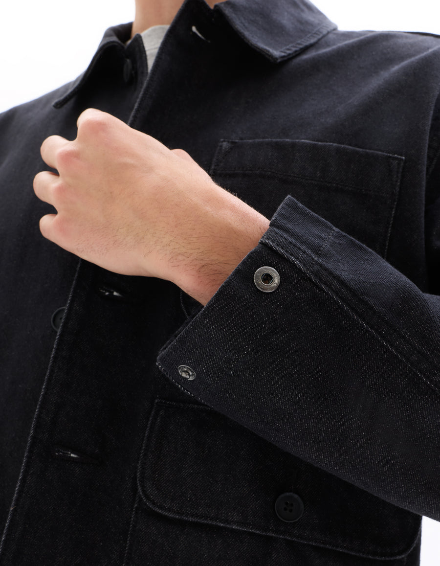 Boxy Fit 100% Cotton Solid Spread Collar Jackets - Black
