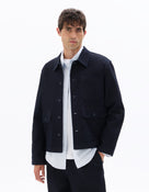 Boxy Fit 100% Cotton Solid Spread Collar Jackets - Navy Blue