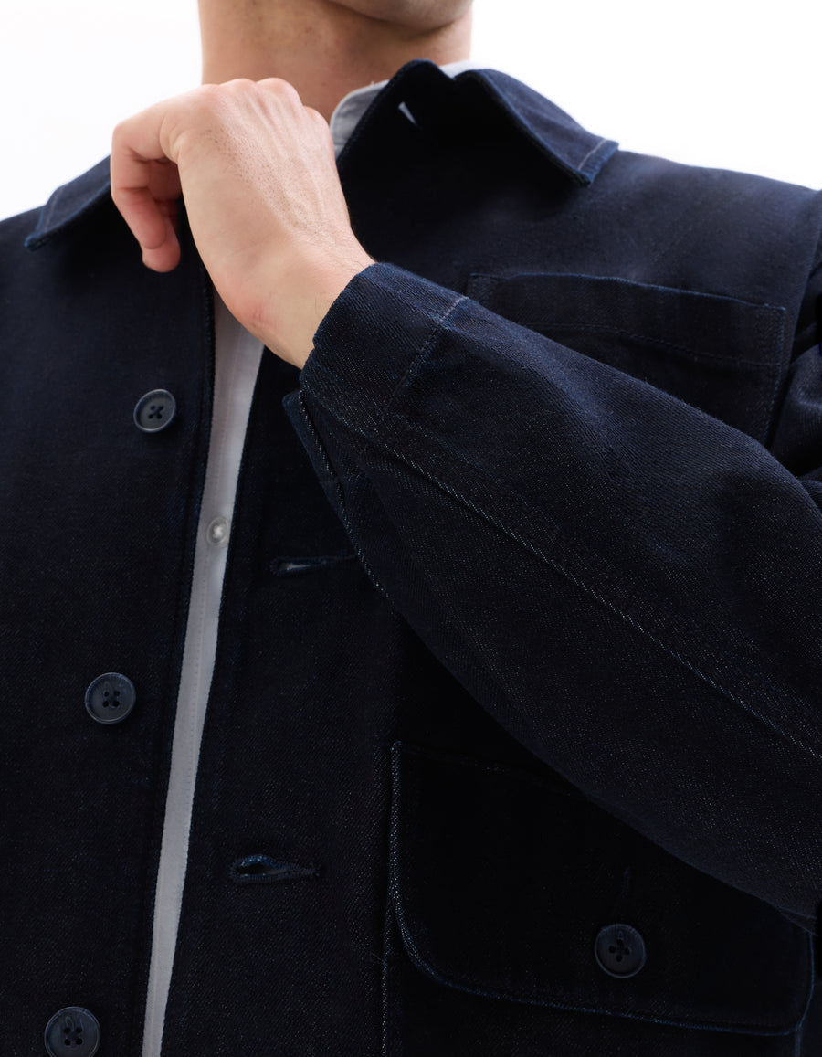 Boxy Fit 100% Cotton Solid Spread Collar Jackets - Navy Blue