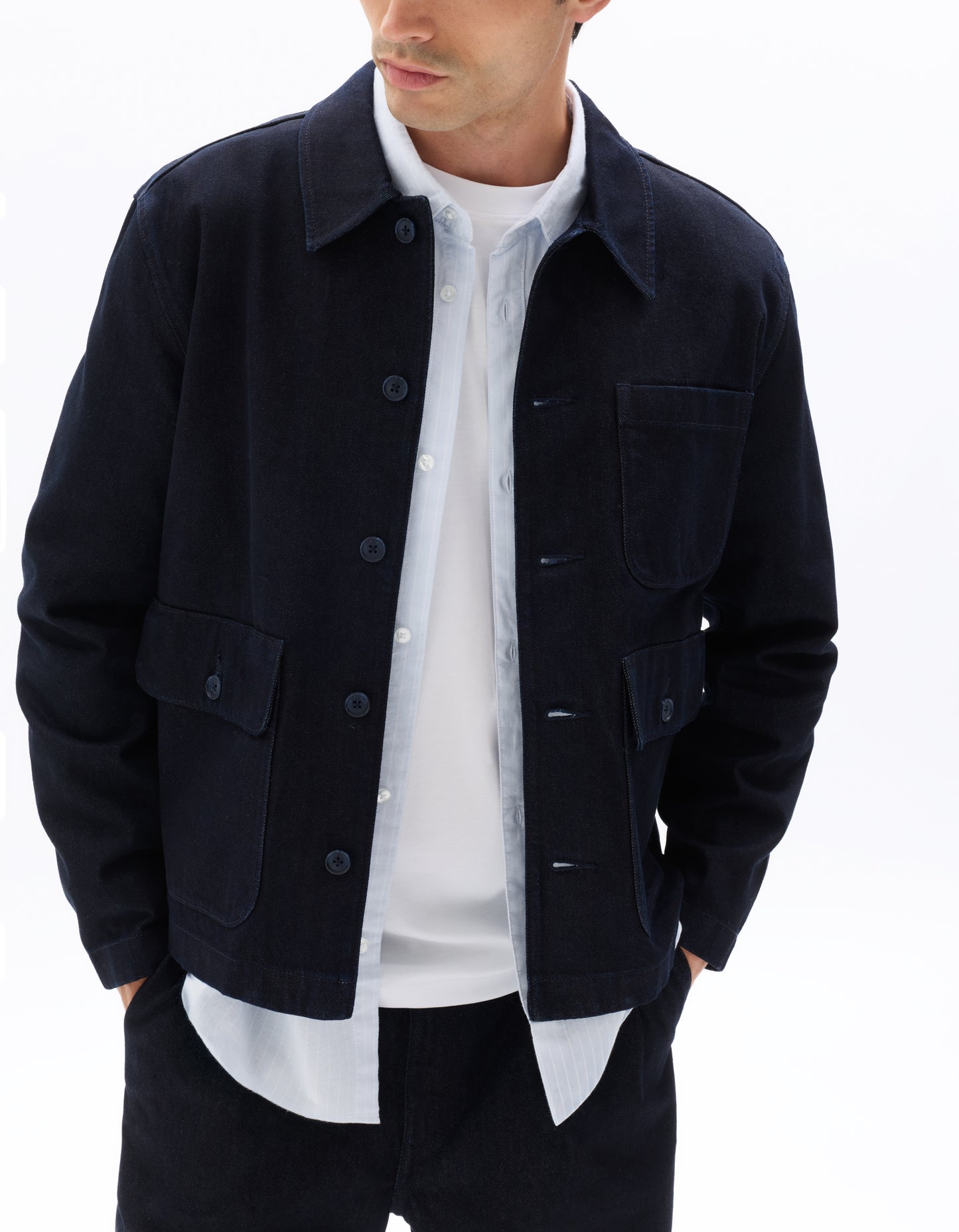 Boxy Fit 100% Cotton Solid Spread Collar Jackets - Navy Blue