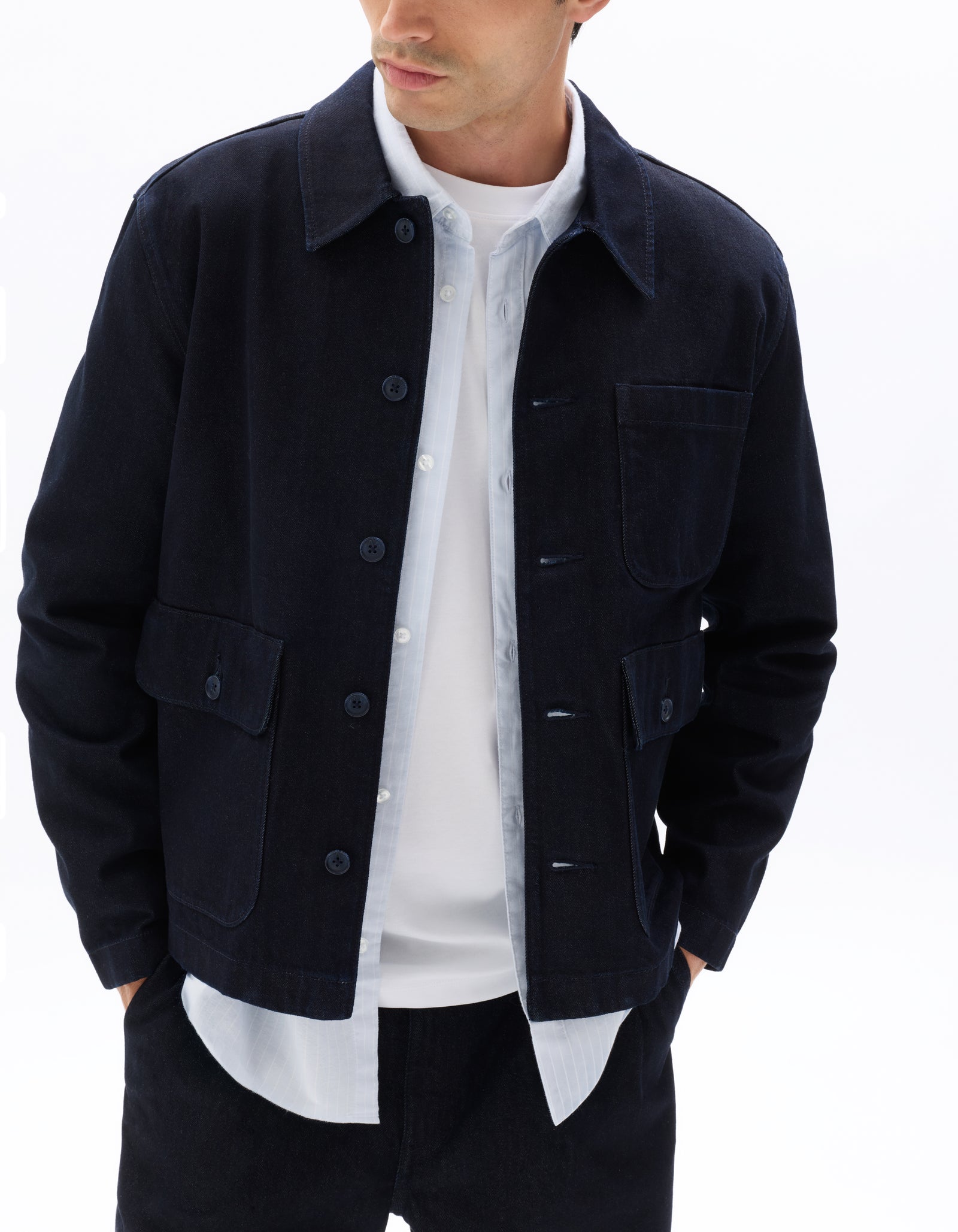 Boxy Fit 100% Cotton Solid Spread Collar Jackets - Navy Blue