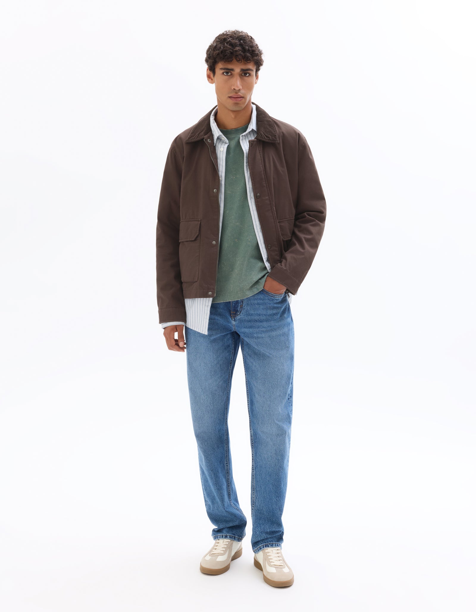 Regular Fit 100% Cotton Solid Spread Collar Jackets - Brown