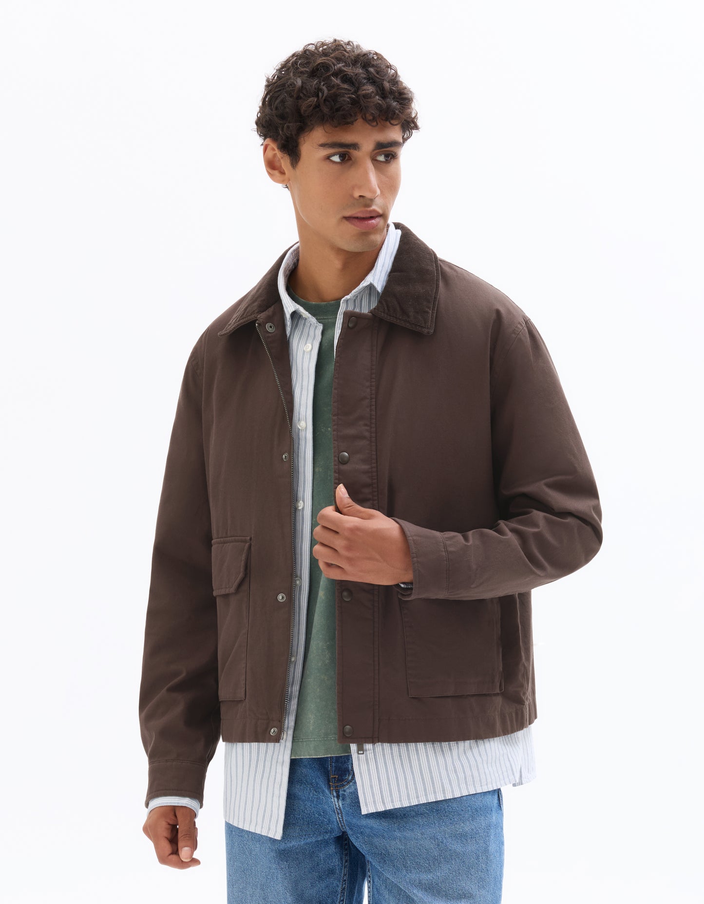 Regular Fit 100% Cotton Solid Spread Collar Jackets - Brown