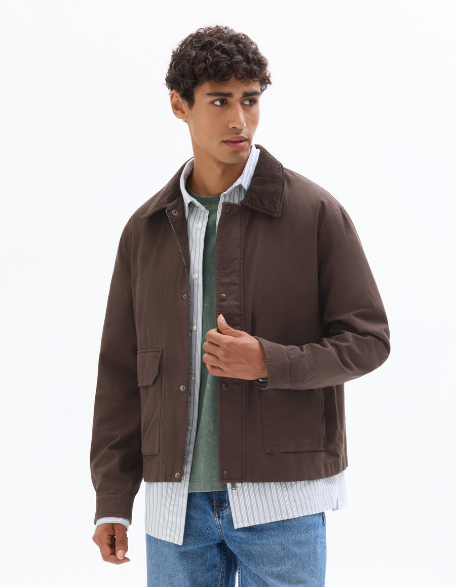 Regular Fit 100% Cotton Solid Spread Collar Jackets - Brown