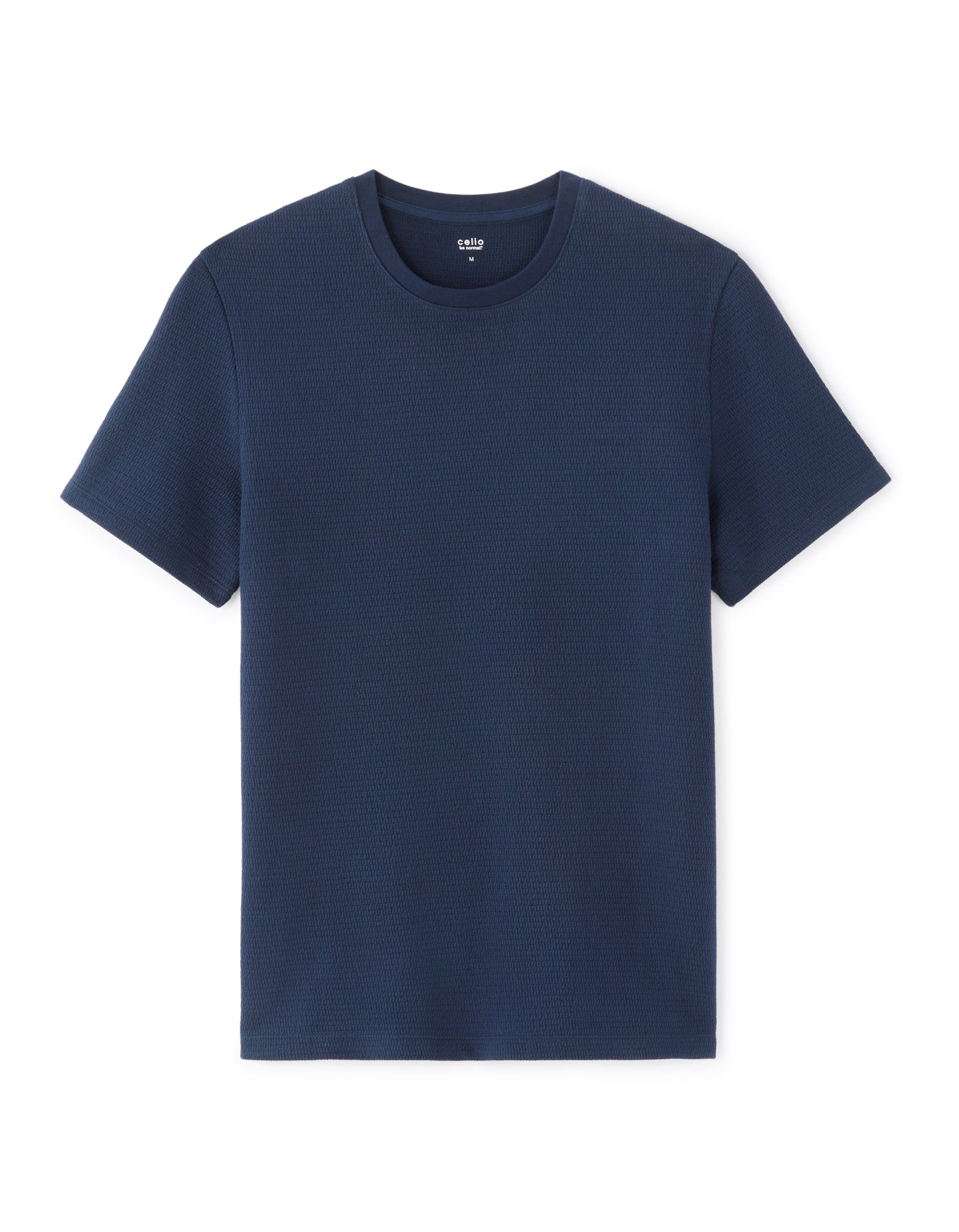 Regular Fit 100% Cotton Textured Round Neck T-Shirt - Navy Blue