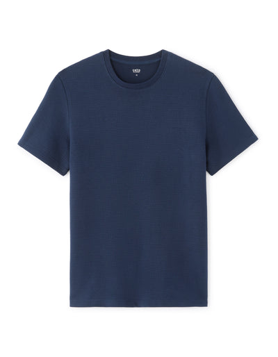 Regular Fit 100% Cotton Textured Round Neck T-Shirt - Navy Blue